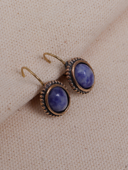 Mini Oval Lapis Taşlı Otantik Küpe