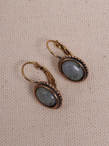 Mini Oval Labradorit Taşlı Otantik Küpe