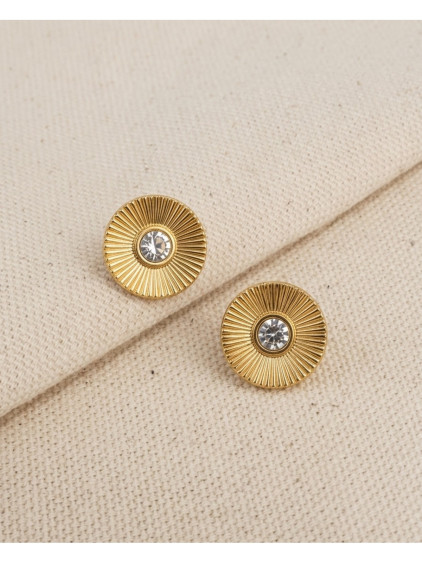 Ortası Taşlı Yuvarlak Model Vintage Gold Çelik Küpe Ortası Taşlı Yuvarlak Model Vintage Gold Çelik Küpe