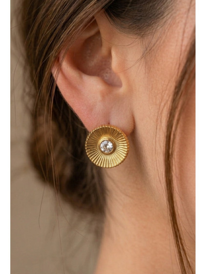 Ortası Taşlı Yuvarlak Model Vintage Gold Çelik Küpe Ortası Taşlı Yuvarlak Model Vintage Gold Çelik Küpe