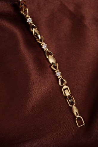 14k Xuping Gold Renk Zirkon Taşlı Fiyonk Model Bileklik 17 + 2 cm