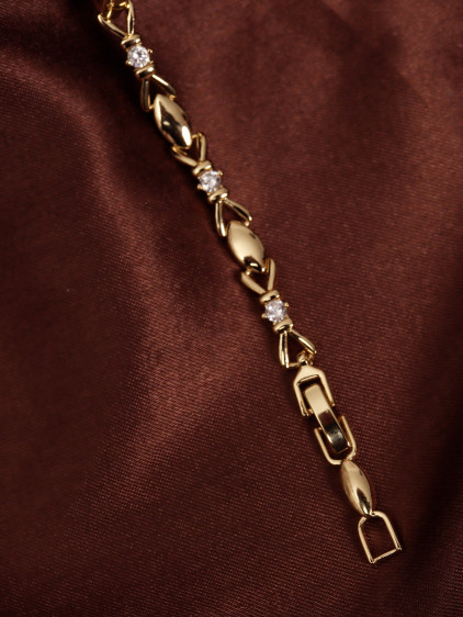 14k Xuping Gold Renk Zirkon Taşlı Fiyonk Model Bileklik 17 + 2 cm