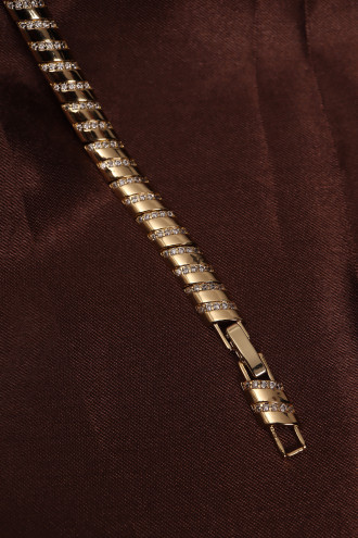 14k Xuping Gold Renk Zirkon Taşlı Bombeli Diagonal Model Bileklik 17 + 2 cm