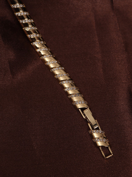 14k Xuping Gold Renk Zirkon Taşlı Bombeli Diagonal Model Bileklik 17 + 2 cm