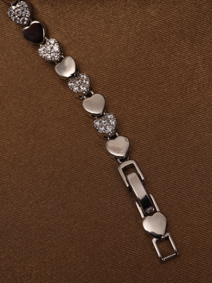 14k Xuping Silver Renk Zirkon Taşlı Kalp Model Bileklik 17 + 2 cm