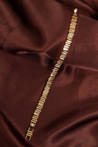 14k Xuping Gold Renk Zirkon Taşlı Sık Şerit Detaylı Zikzak Bileklik 17 + 2 cm