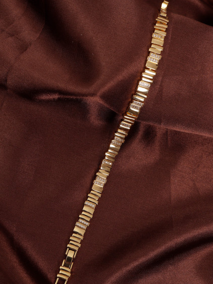 14k Xuping Gold Renk Zirkon Taşlı Sık Şerit Detaylı Zikzak Bileklik 17 + 2 cm