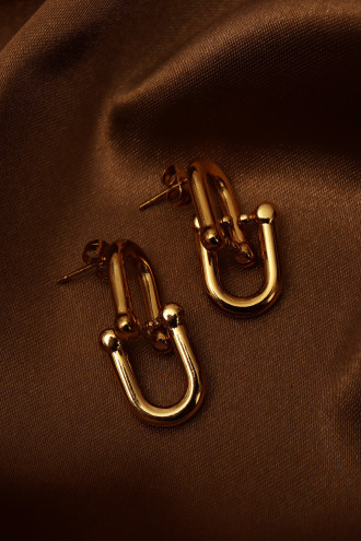 Lock Me Tasarım Gold Çelik Küpe