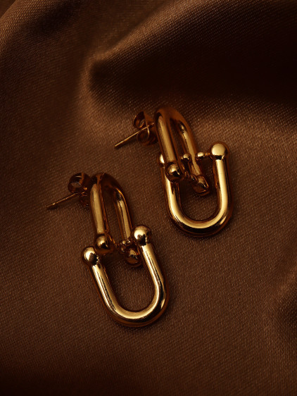 Lock Me Tasarım Gold Çelik Küpe