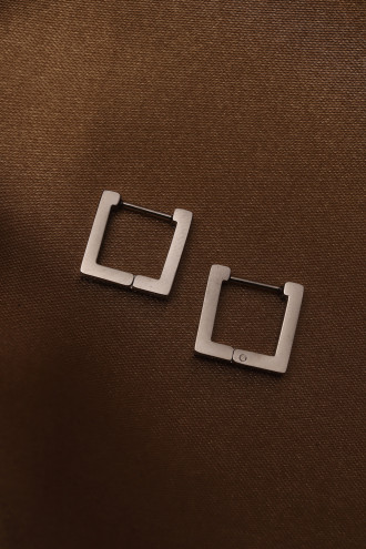 Mini Kare Model Silver Çelik Küpe