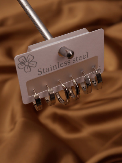 6'lı Bombeli Mini Silver Çelik Küpe