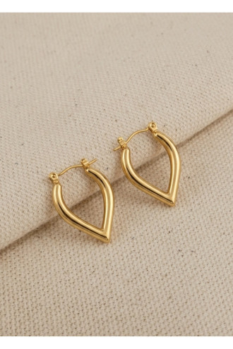 Damla Formunda Üçgen Gold Çelik Küpe