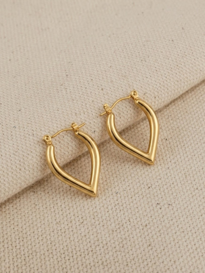 Damla Formunda Üçgen Gold Çelik Küpe