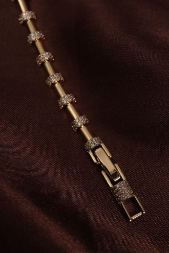 14k Xuping Gold Renk Zirkon Taşlı Şerit Çubuk Model Bileklik 17 + 2 cm