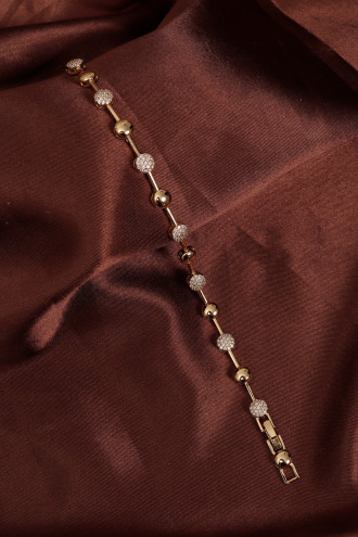 14k Xuping Gold Renk Zirkon Taşlı Yuvarlak Detay Bileklik 17 + 2 cm