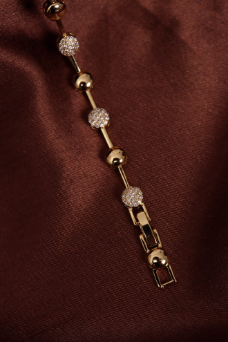 14k Xuping Gold Renk Zirkon Taşlı Yuvarlak Detay Bileklik 17 + 2 cm