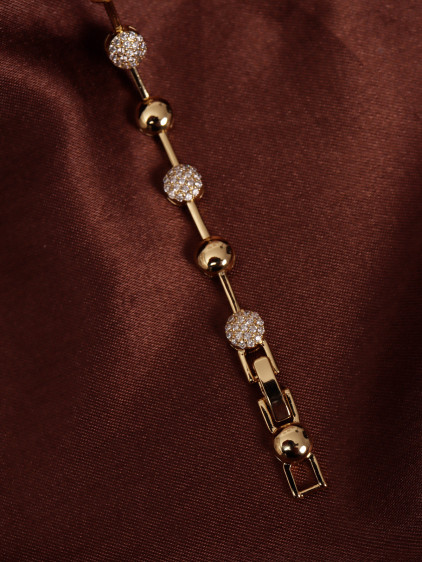 14k Xuping Gold Renk Zirkon Taşlı Yuvarlak Detay Bileklik 17 + 2 cm