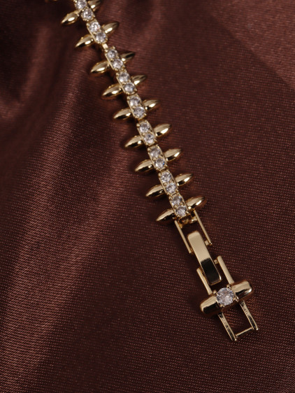 14k Xuping Gold Renk Suyolu Zirkon Taşlı Dikenli Tel Modeli Bileklik 17 + 2 cm