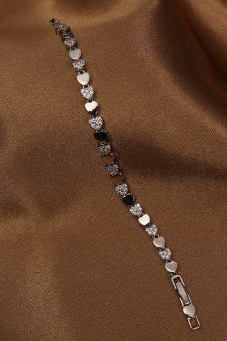 14k Xuping Silver Renk Zirkon Taşlı Kalp Model Bileklik 17 + 2 cm