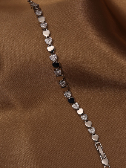 14k Xuping Silver Renk Zirkon Taşlı Kalp Model Bileklik 17 + 2 cm