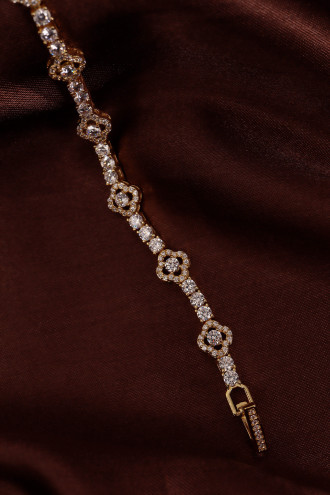 14k Xuping Gold Renk Zirkon Taşlı Çiçekli Suyolu Modeli Bileklik 17 cm