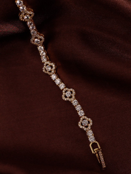 14k Xuping Gold Renk Zirkon Taşlı Çiçekli Suyolu Modeli Bileklik 17 cm