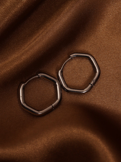 Mini Asimetrik Beşgen Silver Çelik Küpe