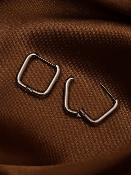 Mini Dikdörtgen Silver Çelik Küpe