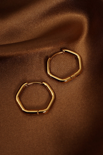 Mini Asimetrik Beşgen Gold Çelik Küpe