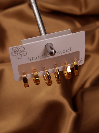 6'lı Bombeli Mini Gold Çelik Küpe