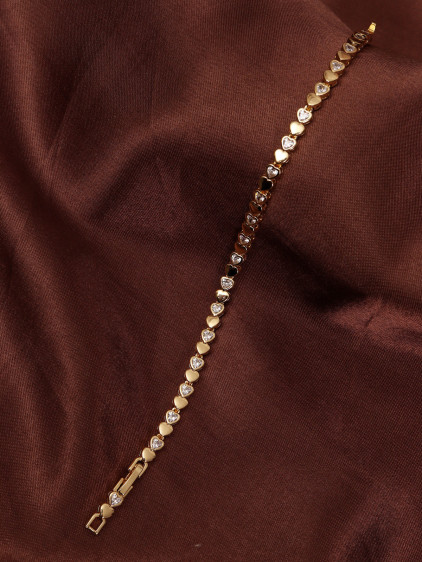 14k Xuping Gold Renk Zirkon Taşlı Kalp Model Bileklik 17 + 2 cm