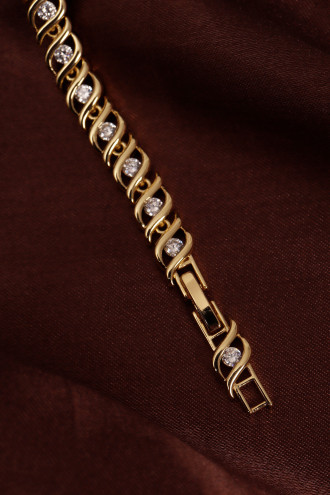 14k Xuping Gold Renk Zirkon Taşlı Dalga Modeli Bileklik 17 + 2 cm