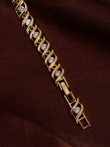 14k Xuping Gold Renk Zirkon Taşlı Dalga Modeli Bileklik 17 + 2 cm