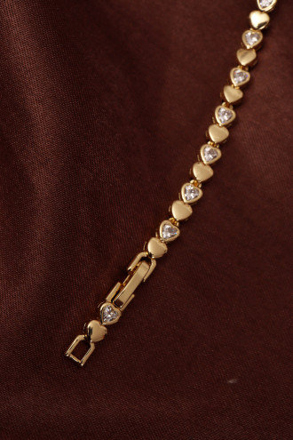 14k Xuping Gold Renk Zirkon Taşlı Kalp Model Bileklik 17 + 2 cm