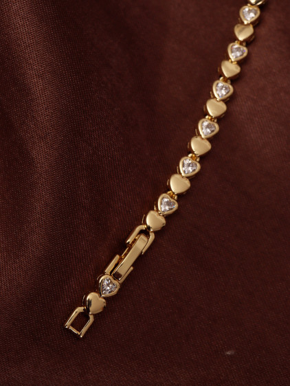 14k Xuping Gold Renk Zirkon Taşlı Kalp Model Bileklik 17 + 2 cm