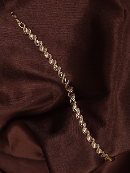 14k Xuping Gold Renk Zirkon Taşlı Kıvrımlı Dalga Modeli Bileklik 17 cm