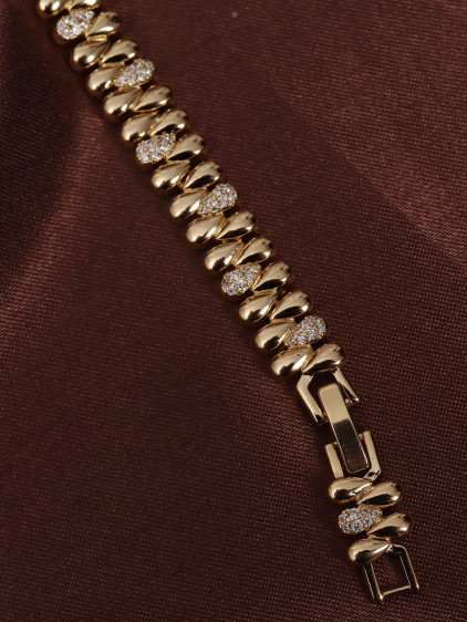 14k Xuping Gold Renk Zirkon Taşlı Badem Sıralı Bileklik 17 + 2 cm