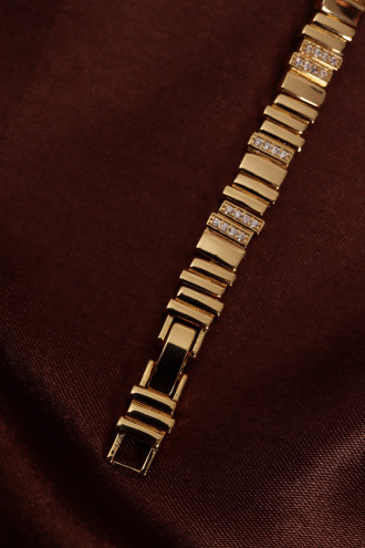 14k Xuping Gold Renk Zirkon Taşlı Sık Şerit Detaylı Zikzak Bileklik 17 + 2 cm