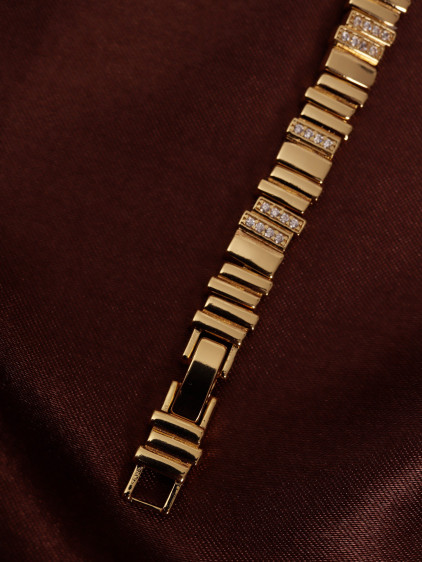 14k Xuping Gold Renk Zirkon Taşlı Sık Şerit Detaylı Zikzak Bileklik 17 + 2 cm