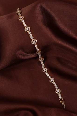 14k Xuping Gold Renk Zirkon Taşlı Çiçekli Suyolu Modeli Bileklik 17 cm