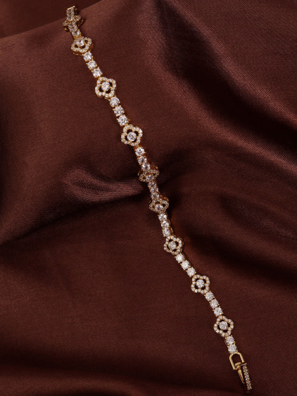 14k Xuping Gold Renk Zirkon Taşlı Çiçekli Suyolu Modeli Bileklik 17 cm