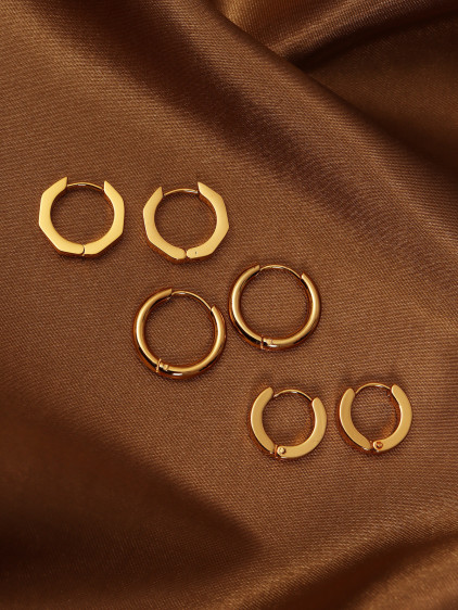 6'lı Bombeli Mini Gold Çelik Küpe