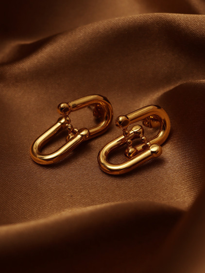 Lock Me Tasarım Gold Çelik Küpe