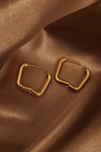 Mini Dikdörtgen Gold Çelik Küpe