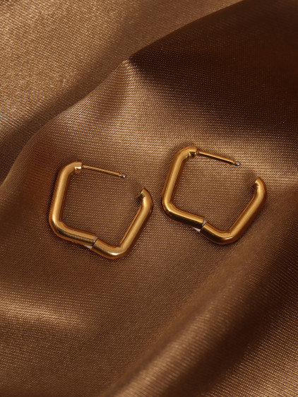 Mini Dikdörtgen Gold Çelik Küpe