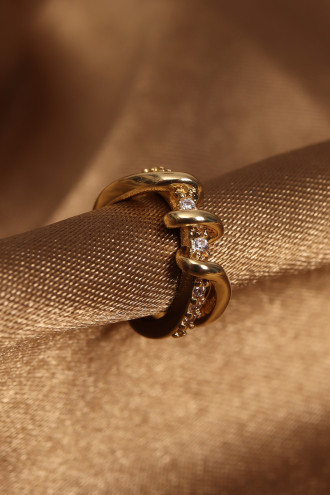 Zirkon Taşlı Gold Renk Sarmal Model Kıkırdak Küpe