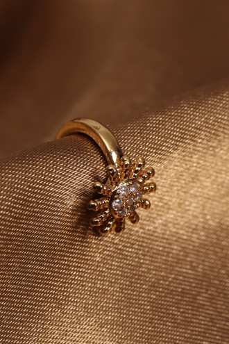 Güneş Figürlü Gold Renk Zirkon Taşlı Kıkırdak Küpe