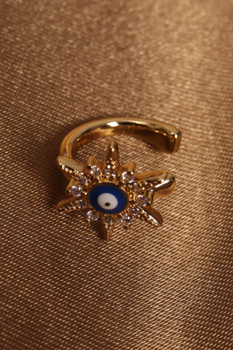 Nazar Boncuklu Gold Renk Zirkon Taşlı Güneş Modeli Kıkırdak Küpe