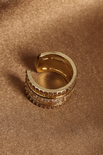 Baget Taşlı Kalın VIP Model Gold Renk Kıkırdak Küpe