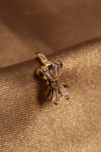 Fiyonk Şeklinde Baget Taşlı VIP Model Gold Renk Lüx Kıkırdak Küpe